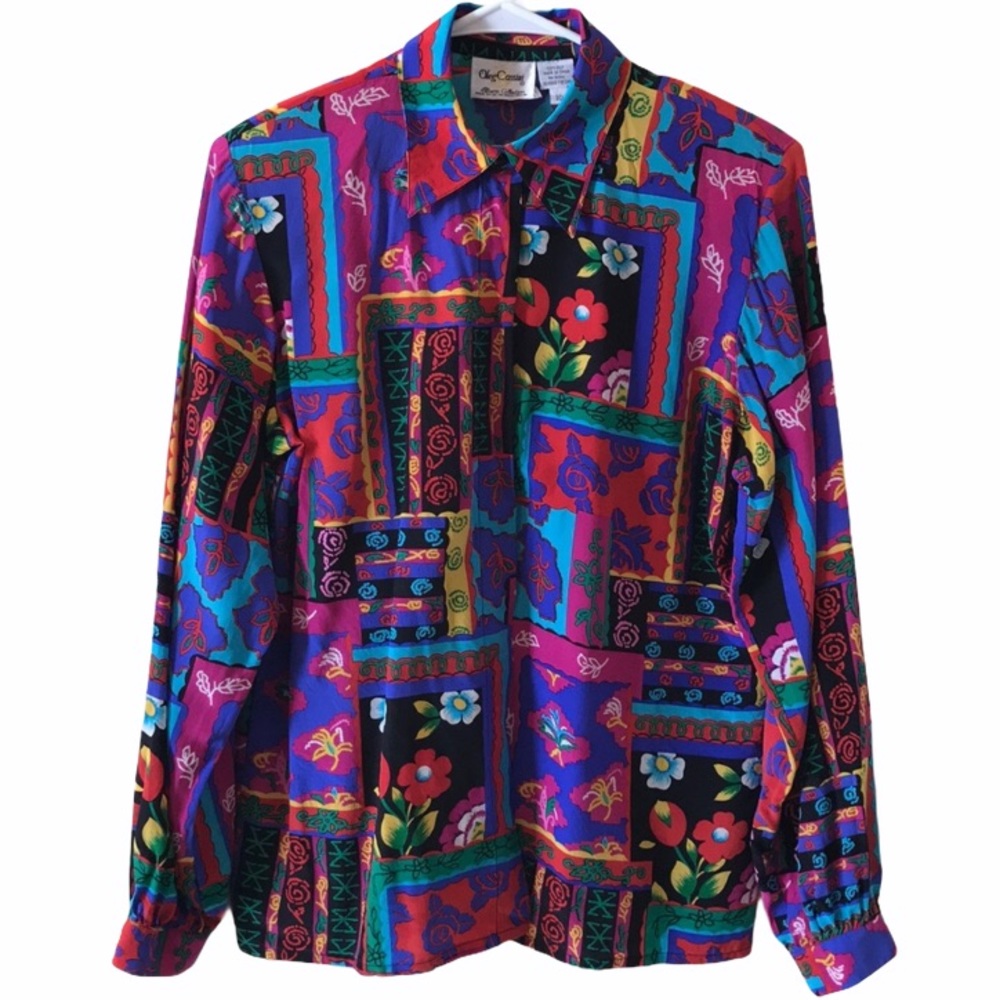 OLEG CASSINI 100% Silk Vintage Button Down Blouse